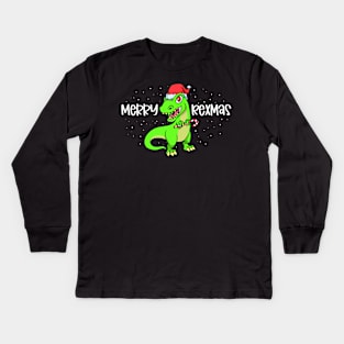 Merry Christmas with Dinosaur - Merry Rexmas Kids Long Sleeve T-Shirt